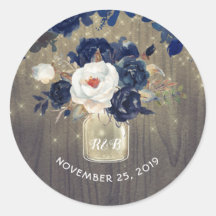 ネイビーフラワーズメイスン素朴ジャー結婚ズ