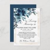 ネイビーフラワーズ&金ゴールド悔やみや弔慰メモリサンキューカード サンキューカード (正面/裏面)