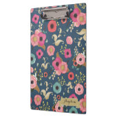 ネイビーフラワーパターモダンンパーソナライズされたクリップボード クリップボード (左)