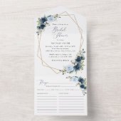 ネイビーフラワーブルーフラワーボホブライダルシャワー オールインワン招待状 (内側)