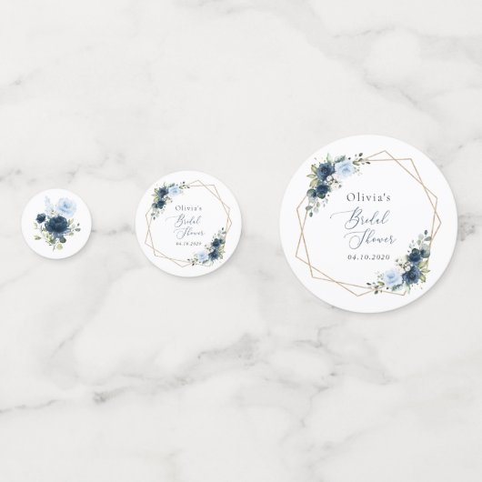 ネイビーフラワーブルーフラワーボホブライダルシャワー コンフェッティ (正面)