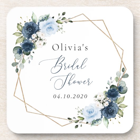 ネイビーフラワーブルーフラワーボホブライダルシャワー コースター (正面)