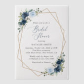 ネイビーフラワーブルーフラワーボホブライダルシャワー ベラム紙招待状 (正面)