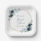 ネイビーフラワーブルーフラワーボホブライダルシャワー ペーパープレート (正面)