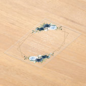 ネイビーフラワーブルーフラワーボホ結婚フローラ アクリル招待状 (レイダウン)