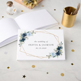 ネイビーフラワーブルーフラワーボホ結婚フローラ ゲストブック