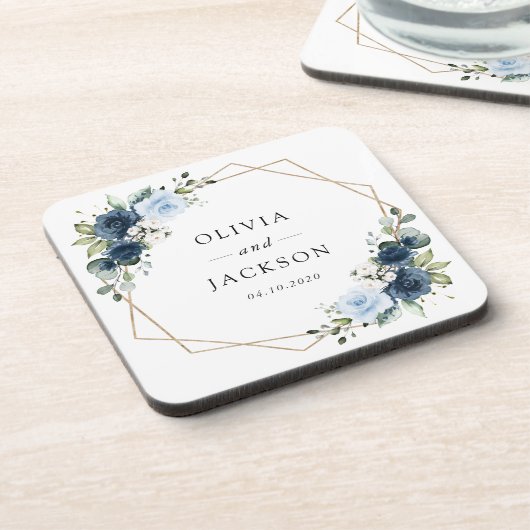 ネイビーフラワーブルーフラワーボホ結婚フローラ コースター (左側)