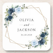 ネイビーフラワーブルーフラワーボホ結婚フローラ コースター (正面)