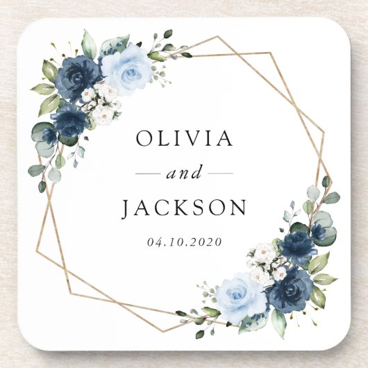 ネイビーフラワーブルーフラワーボホ結婚フローラ コースター (正面)