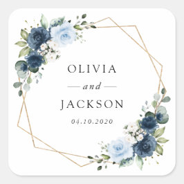 ネイビーフラワーブルーフラワーボホ結婚フローラ スクエアシール