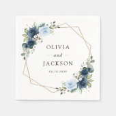 ネイビーフラワーブルーフラワーボホ結婚フローラ スタンダードカクテルナプキン (正面)