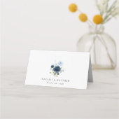 ネイビーフラワーブルーフラワーボホ結婚フローラ プレイスカード (裏面)