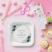 ネイビーフラワーブルーフラワーボホ結婚フローラ ペーパープレート (パーティー)