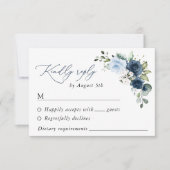 ネイビーフラワーブルーフラワーボホ結婚フローラ 出欠カード (正面)