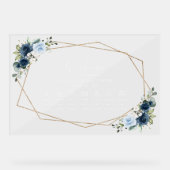 ネイビーフラワー、ブルーフラワー、ボホ、結婚のタイムライン アクリルサイン (正面)