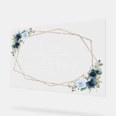 ネイビーフラワー、ブルーフラワー、ボホ、結婚のタイムライン アクリルサイン (傾斜)