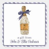 ネイビーフランスのボウギフト付き水彩シャンパン スクエアシール (正面)