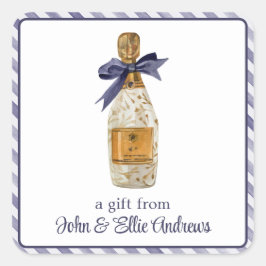 ネイビーフランスのボウギフト付き水彩シャンパン スクエアシール