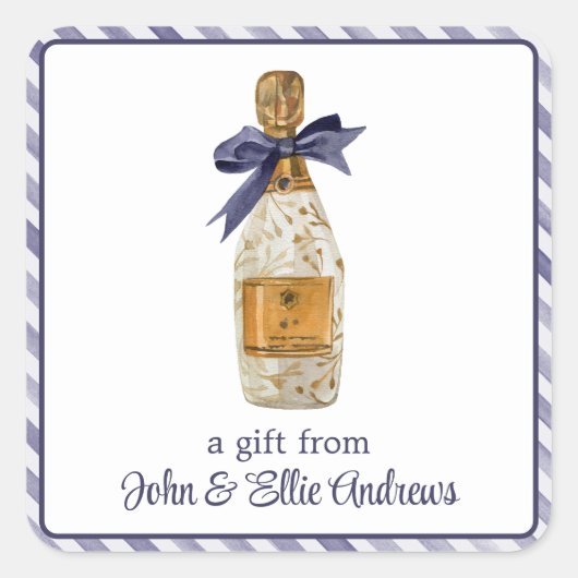 ネイビーフランスのボウギフト付き水彩シャンパン スクエアシール (正面)