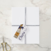 ネイビーフランスのボウ付き水彩シャンパン ギフトタグ (より糸付き)