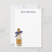 ネイビーフランスのボウ付き水彩シャンパン サンキューカード (正面)