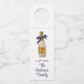 ネイビーフランスのボウ付き水彩シャンパン ボトルネックタグ (正面)