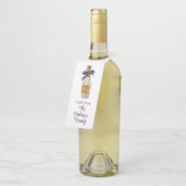 ネイビーフランスのボウ付き水彩シャンパン ボトルネックタグ (アングル)