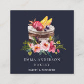 ネイビーフルーツフローラケーキパティスリーカップケーキベーカリー スクエア名刺 (正面)