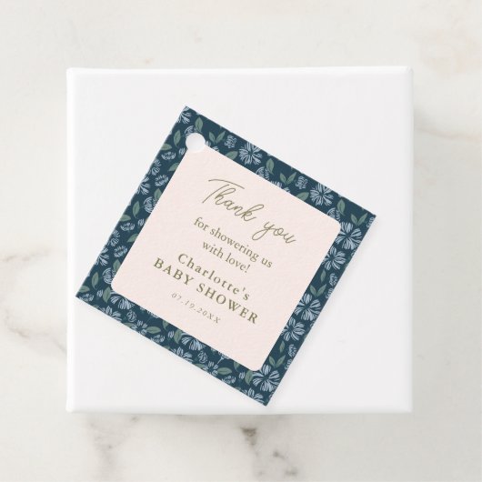 ネイビーフロスト開花フローラベビーシャワーありがとう フェイバータグ (インサイチュ)