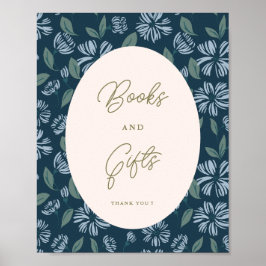 ネイビーフロスト開花フローラベビーシャワーカスタムサイン ポスター