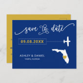 ネイビーフロリダウェディング日付マップ葉書を保存 ポストカード (正面/裏面)