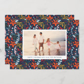 ネイビーフローラかわいらしクリスマスホリデーカード シーズンカード (正面/裏面)