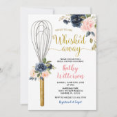 ネイビーフローラすぐにウィスクされる遠くにブライダルシャワー 招待状 (正面)