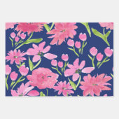 ネイビーフローラの水色 ラッピングペーパーシート (正面3)