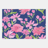 ネイビーフローラの水色 ラッピングペーパーシート (正面)