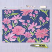 ネイビーフローラの水色 薄葉紙 (クラフト)