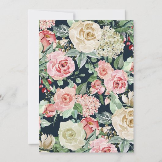 ネイビーフローラエレガンスブライドガウンブライダルシャワー 招待状 (裏面)