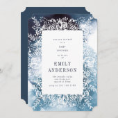 ネイビーフローラエレガントベビーシャワー招待状 招待状 (正面/裏面)