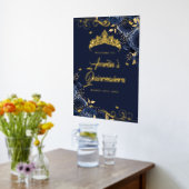 ネイビーフローラスワールキンセアニェラウェルカムサイン金ゴールド 箔ポスター (レイダウン (キッチン))