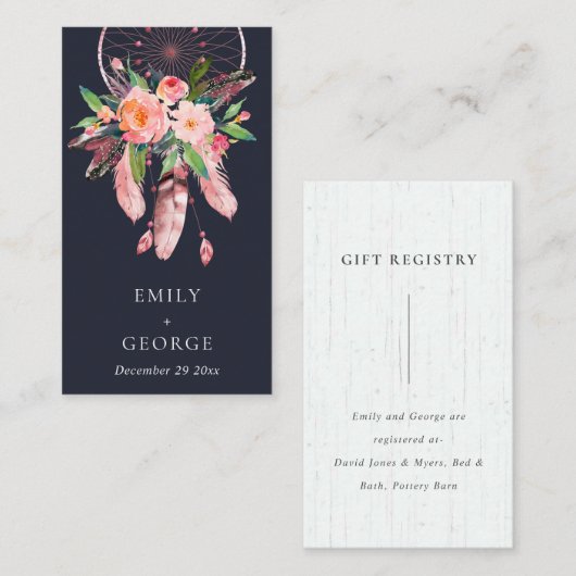 ネイビーフローラドリームキャッ結婚チャーのギフトレジストリ 名刺 (正面/裏面)