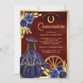 ネイビーフローラドレスチャロブルゴーニュキンセアニェラ 招待状 (正面)