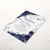 ネイビーフローラバタフライボーイバプテスマ 箔招待状 (回転した状態)