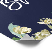 ネイビーフローラバラブライダルシャワーウェルカムサイン ポスター (角)