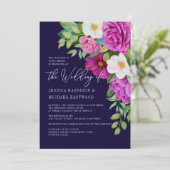ネイビーフローラピンクホワイトパープルバラはっきりしたズ結婚 招待状 (スタンド正面)