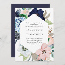 ネイビーフローラフレーム結婚式招待状
