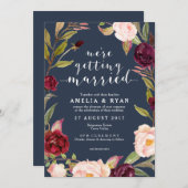 ネイビーフローラブルガンディリーフィー結婚式招待状 招待状 (正面/裏面)