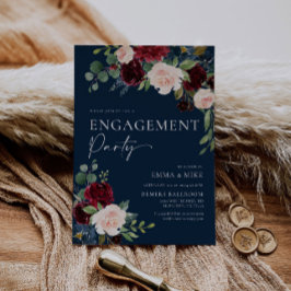 ネイビーフローラブルゴーニュ赤面婚約招待状 招待状