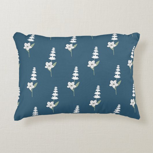 ネイビーフローラボヘミアン植物模様 アクセントクッション (正面)
