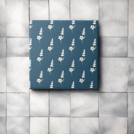 ネイビーフローラボヘミアン植物模様 タイル