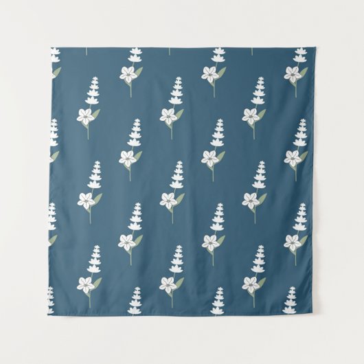 ネイビーフローラボヘミアン植物模様 タペストリー (正面)